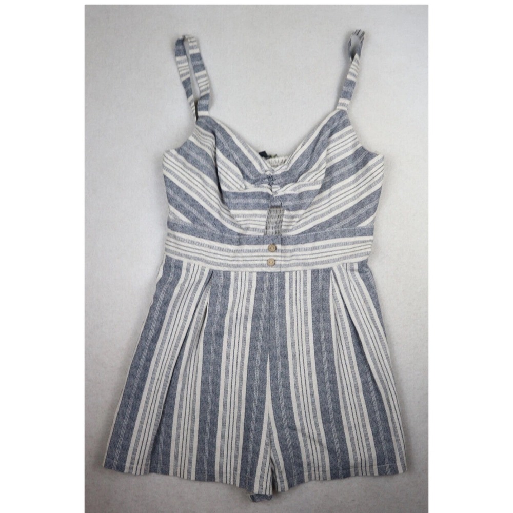 Lily‎ Rose Womens Blue White Striped Tie Front Romper Sleeveless Size Small